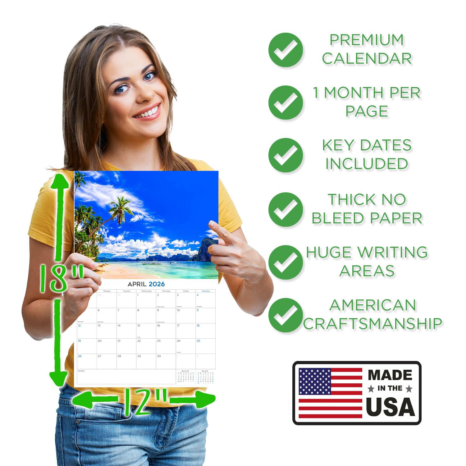 Calendario 2024 2025 de playas tropicales – Calendario mensual de pared de islas – 12 x 18 pulgadas abierto – Papel grueso que no se corre – Regalo – Planificador académico para profesores,
