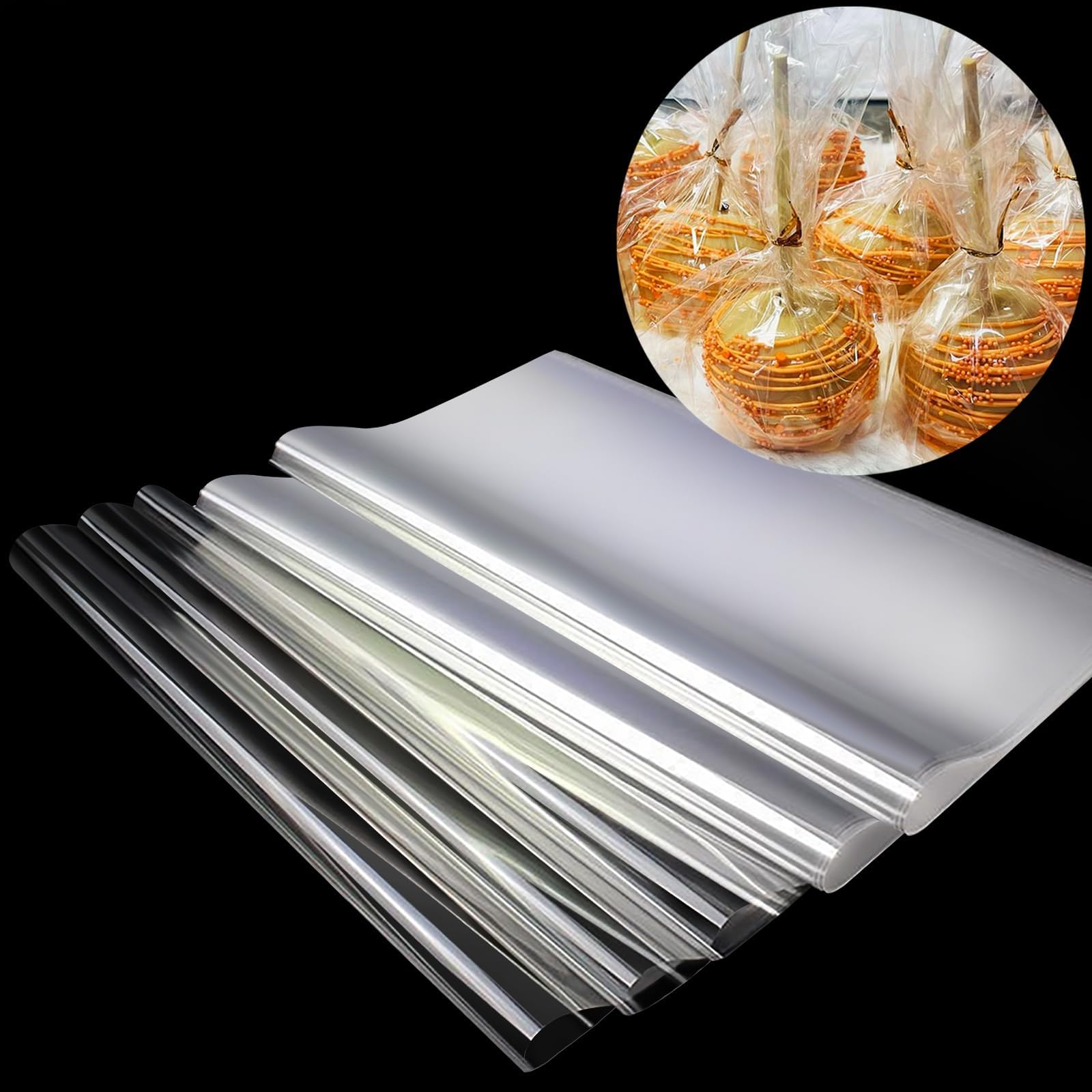 SYOGUA 150 Pieces Cellophane Sheets, 12 x 12 inches 3 Mil Thick Gift Wrap, Crystal Clear Candy Wrappers for Treats, Candies, Cake Pops, Henna Cones, DIY Crafts