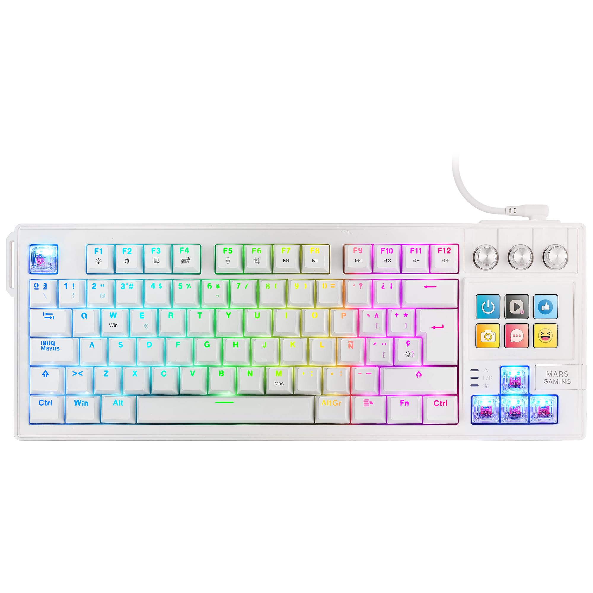 Teclado Gaming Mecánico Mars Gaming MK-MASTER/ Switch Rojo/ Blanco/ Incluye SmartDeck