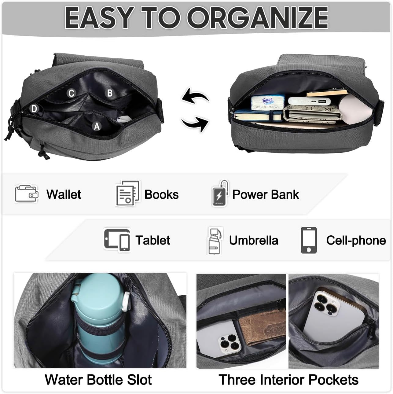 VASCHY Small Messenger Bag, Lightweight Casual Crossbody Sling Shoulder Side Bag for Men Women for Work/Travel/Daily - Image 5