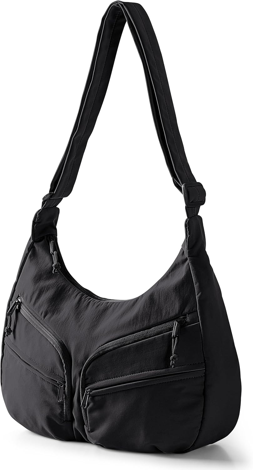 Smasrob Large Crescent Crossbody Bag with RFID Blocking Pocket and Water Bottle Holder, Slouchy Crossbody Bag with Pockets