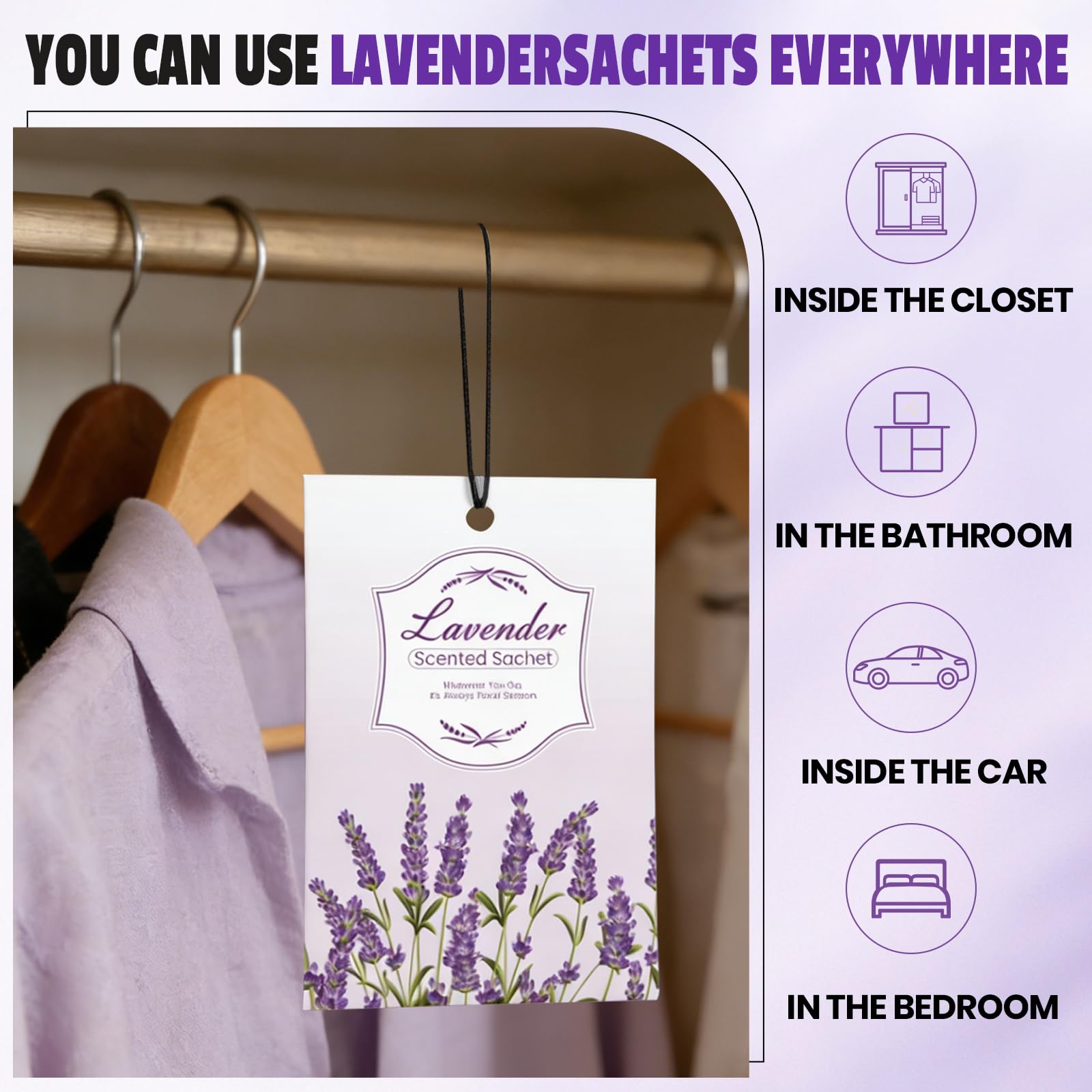 FURWEY Paquete de 16 sobres perfumados de lavanda para cajones y armarios, bolsa de larga duración, desodorante para olores de coche, fragancia fresca para el hogar