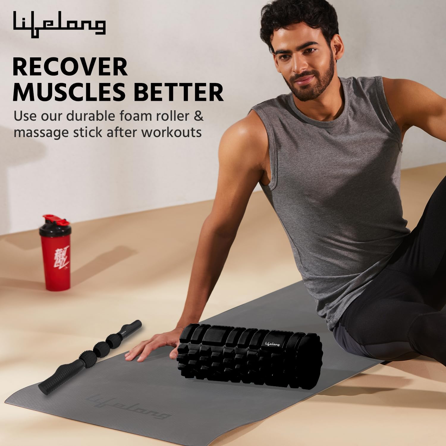 Lifestyle foam roller for home gym- portable gym exercise equipment- deep tissue body massage for back pain, neck and knee pain relief- Yoga for workouts- Roller Massage tool with Massage Stick Lifestyle foam roller for home gym- portable gym exercise equipment- deep tissue body massage for back pain, neck and knee pain relief- Yoga for workouts- Roller Massage tool with Massage Stick