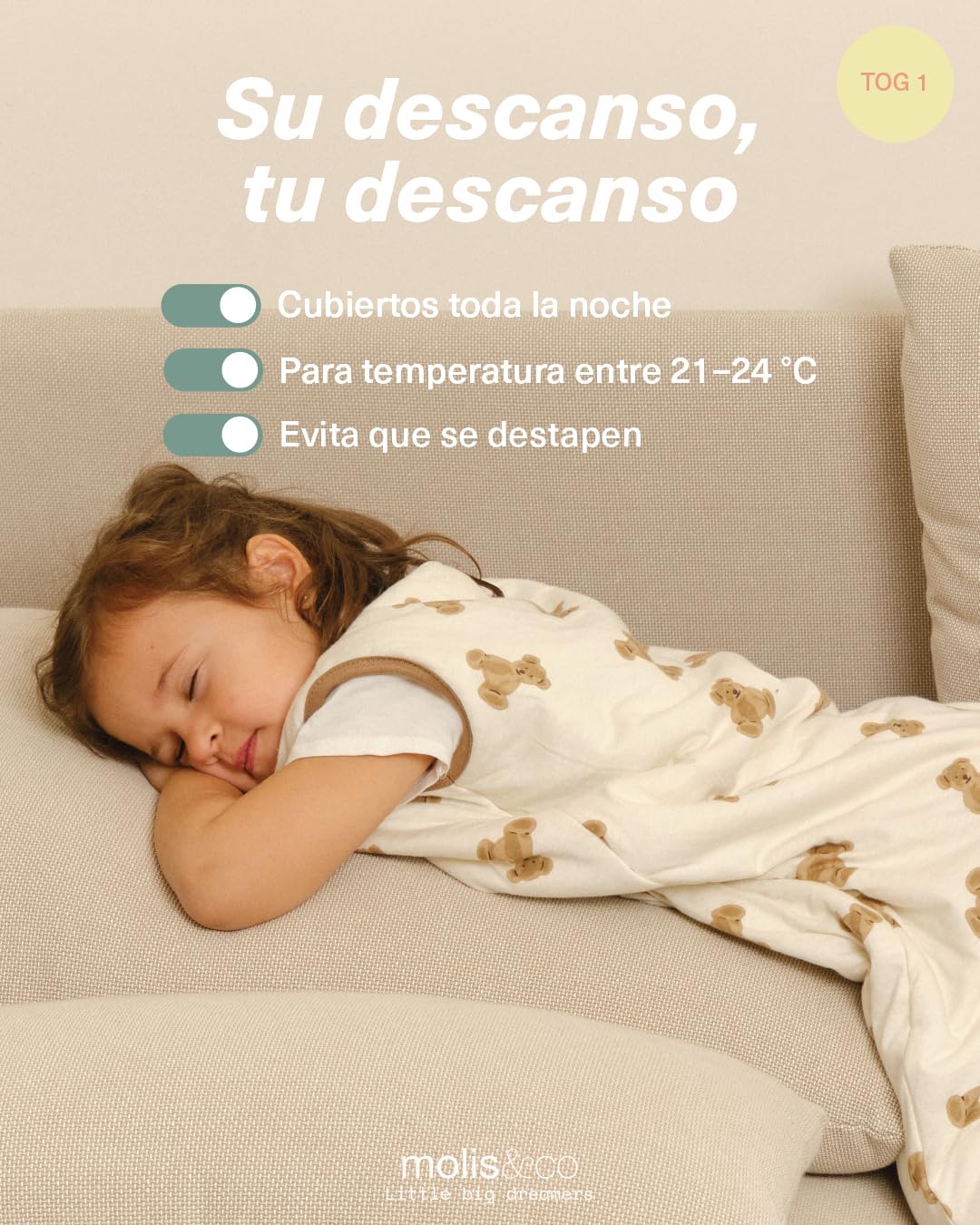 molis&co - Pijama Manta con Pies 1.0 TOG - 90 cm (3 años) - Ideal para Primavera y Otoño - 100% Algodón (Oeko-Tex 100) - Teddy - 5