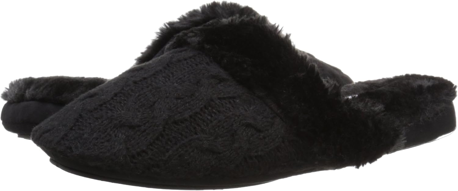 Carole Hochman Women's Cashmere PLUSHFILL Cable Knit Mule, Caviar, 6 M US