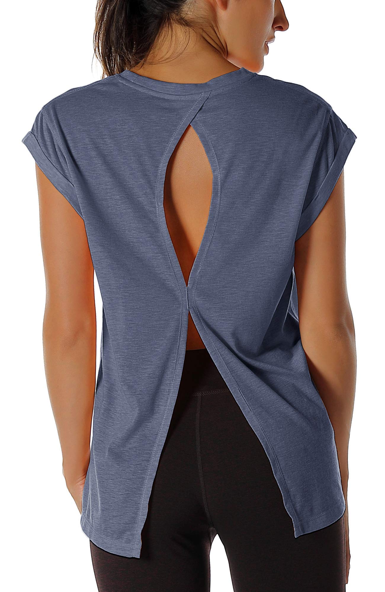 icyzone Open Back Workout Top Shirts - Yoga t-Shirts Activewear Exercise Tops for Women