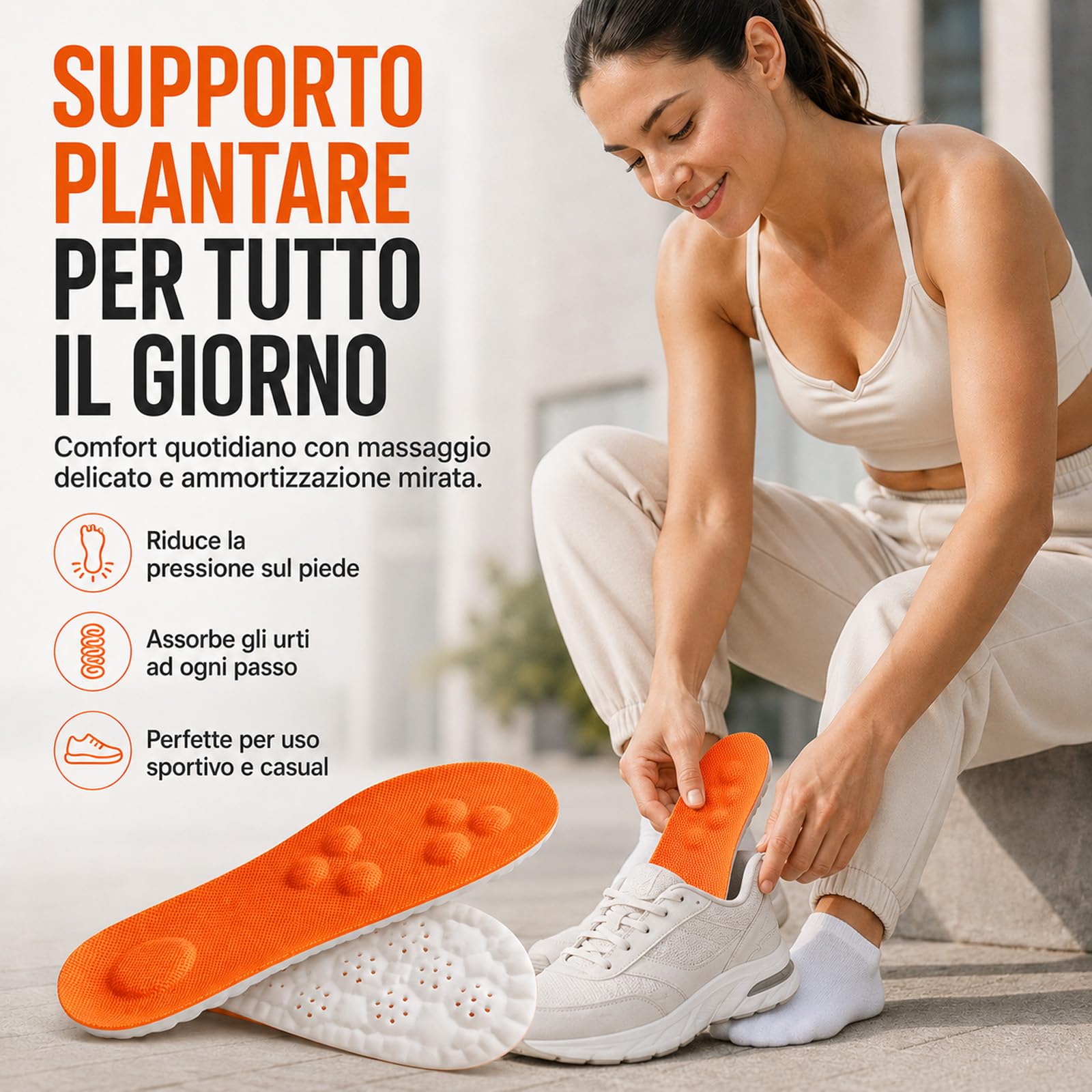 Plantari Stepvia Ortopedici Ammortizzanti, Traspiranti e Antiscivolo, Riducono Stanchezza e Dolore ai Piedi, Ginocchia e Schiena, Unisex Uomo Donna (Arancia, 43-44)