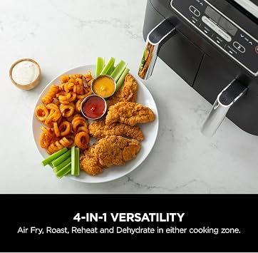 Foodi Dual Basket Air Fryer 8-Quart Cook Two Foods at Once with DualZone Technology, 4-in-1 Versatility for Family Meals (Black)