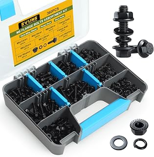 SVLING 360pcs M6-1.0 Flange Bolts Kit: Serrated Nuts, Washers, 10.9 Alloy Steel Black Zinc, 12-30mm Lengths