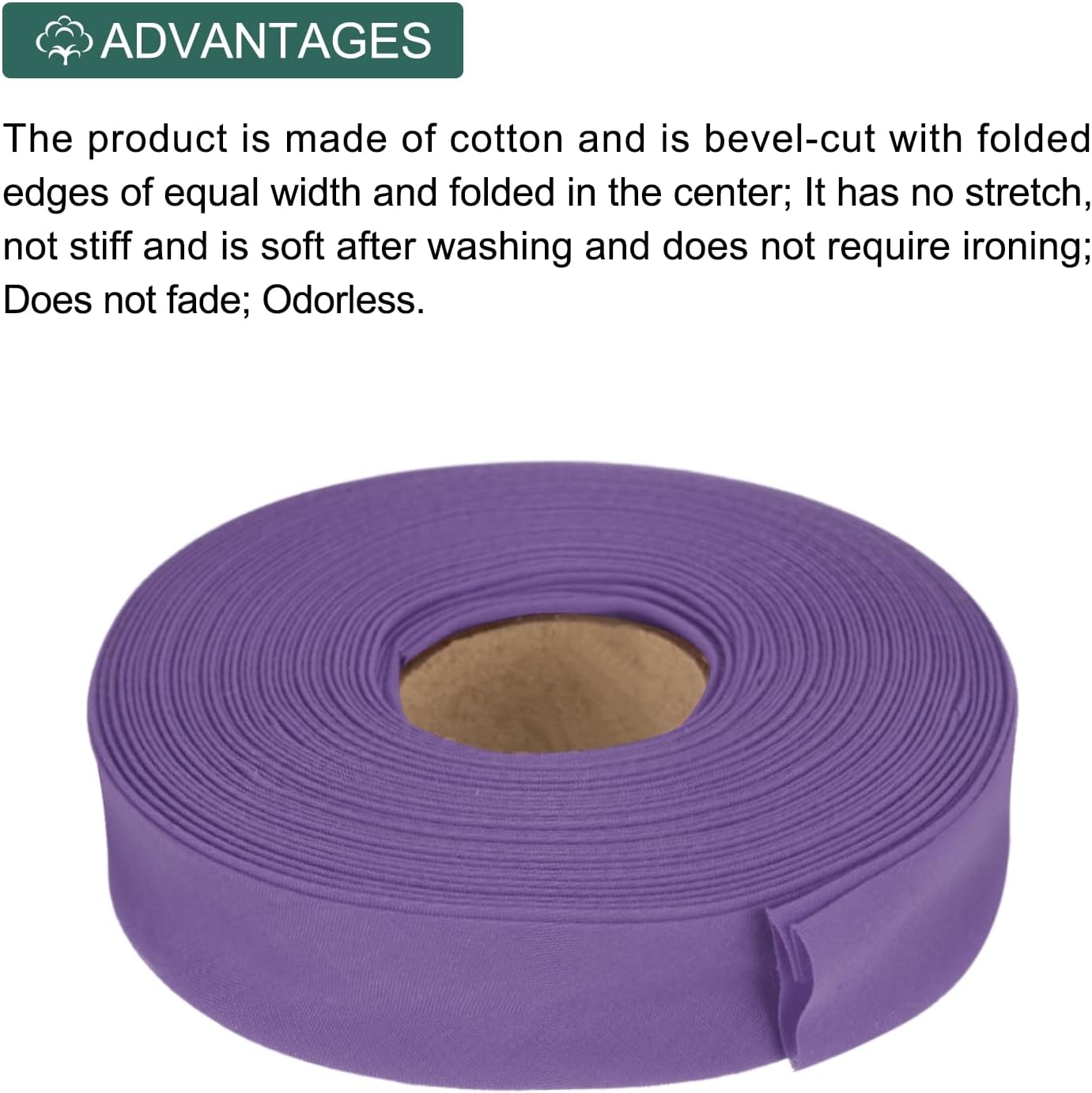 MECCANIXITY 1 Inch Double Fold Bias Tape Polyester Continuous Bulk Bias Tape for Sewing,Seaming Quilting Hemming Binding Crafts (Purple 10 Yards)