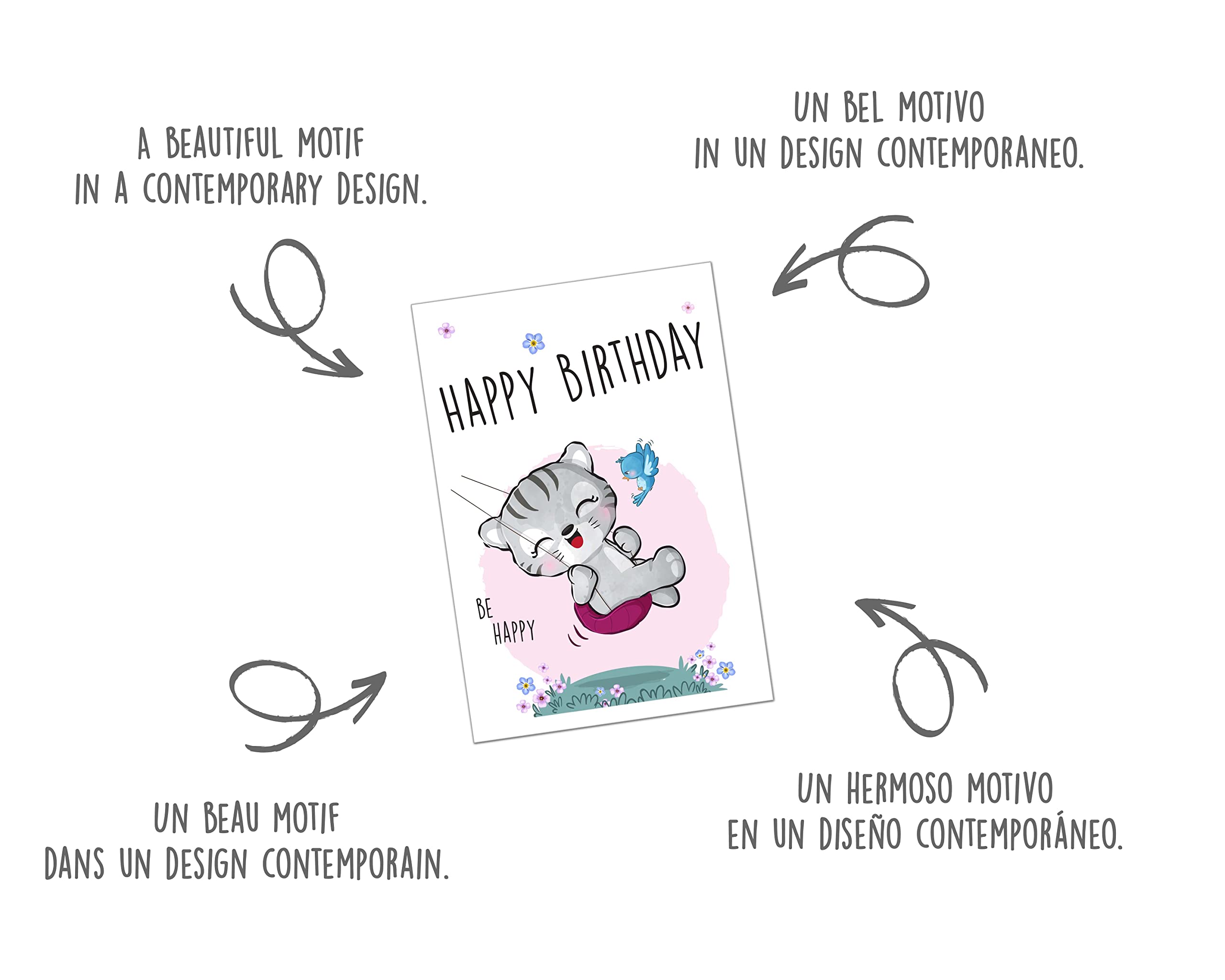 Edition Seidel Biglietto di auguri quadrato di alta qualità per il 3° compleanno con busta. Biglietto di auguri con scritta in inglese Happy Birthday per ragazze e ragazzi animali (GQ523 SW025