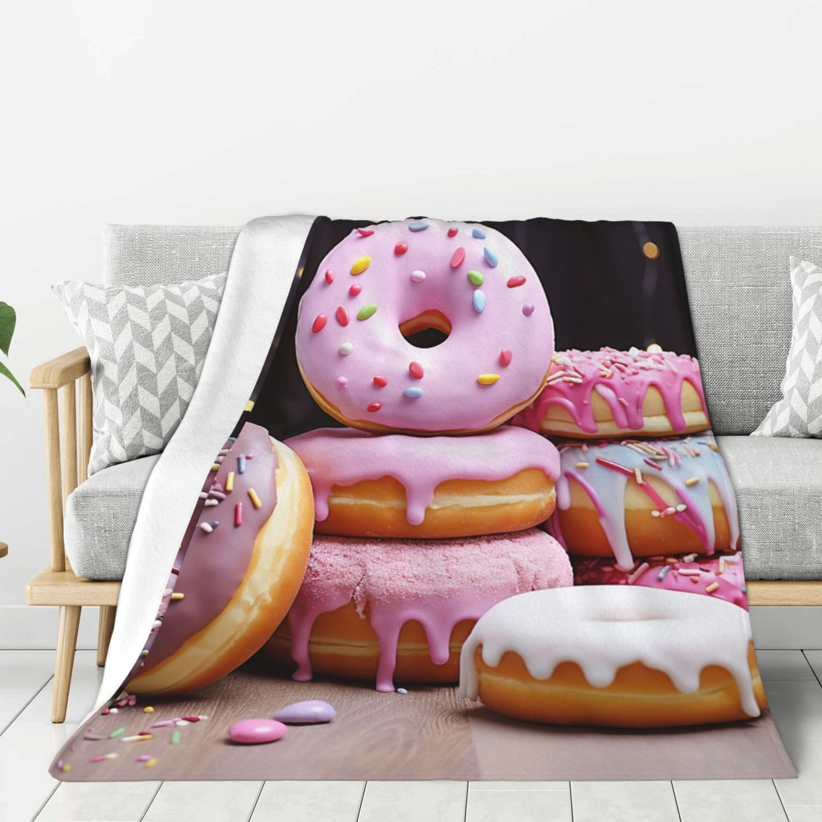 Donut Cake Throw Blanket Plush Flannel Fleece Blanket, Soft Lightweight Cozy Blankets 80"X60" for Bed Couch Sofa Travel