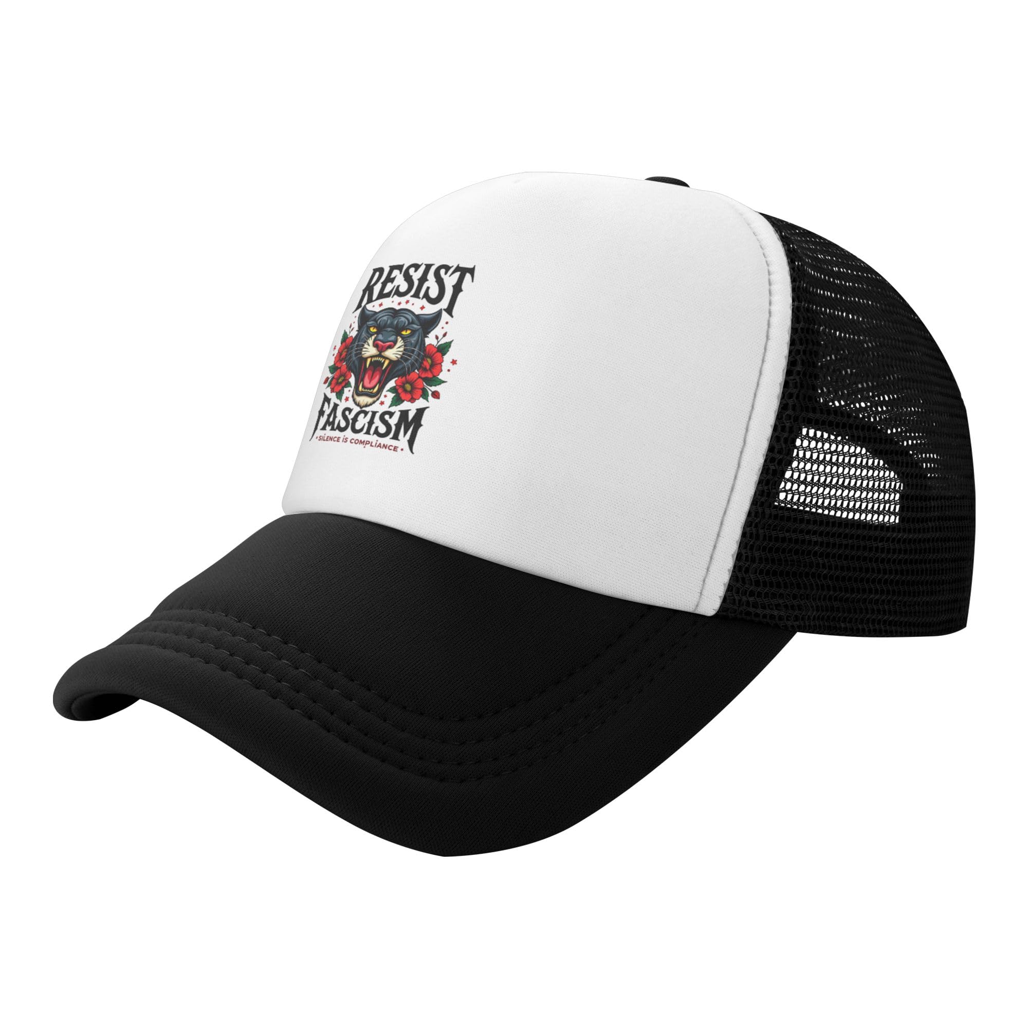 FDT Floral Resist Fascism Trucker Hat Democracy Protest Kids Hats Adjustable Mesh Baseball Cap - Black