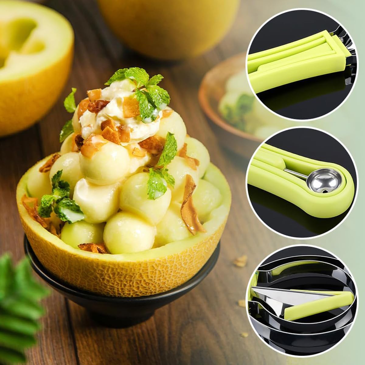 4-in-1 Multifunction Stainless Steel Watermelon Carving Tool, Fruit Peeler, Cutter, Slicer, Seed Remover, Watermelon Separator, Pulp Separator, Slicer (Green, Single Model)