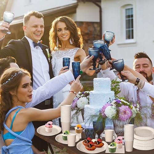 Vista 20 de Tioncy 200 platos de papel desechables, tazas y servilletas, suministros de fiesta, para 50 invitados, juego de vajilla de papel desechable