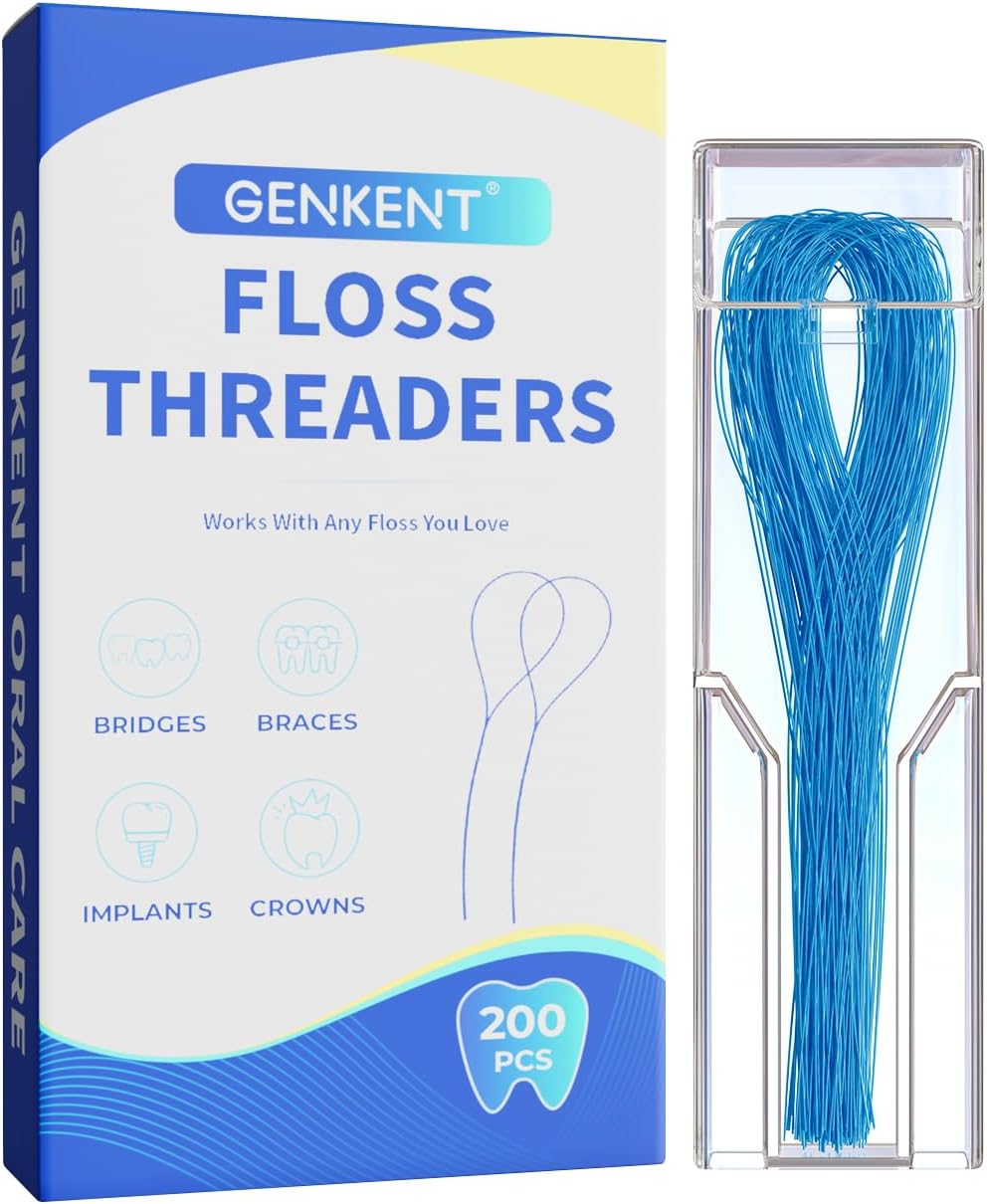 GENKENT Floss Threaders 200 Count Floss for Braces, Bridges, Implants Deep Clean Dental Floss Threader (2 Pack)