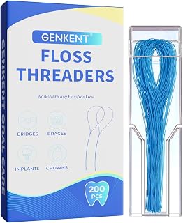 GENKENT Floss Threaders 교정기, 브릿지, 임플란트 딥 클린 치실 스레더용 200개 치실 (2팩)