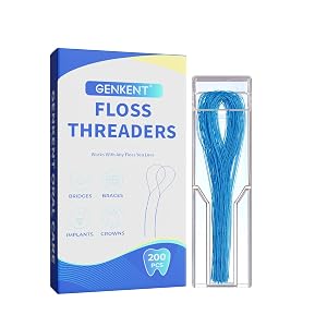 GENKENT Floss Threaders 200 Count Floss for Braces Bridges Implants Deep Clean Dental Floss Threader 2 Pack