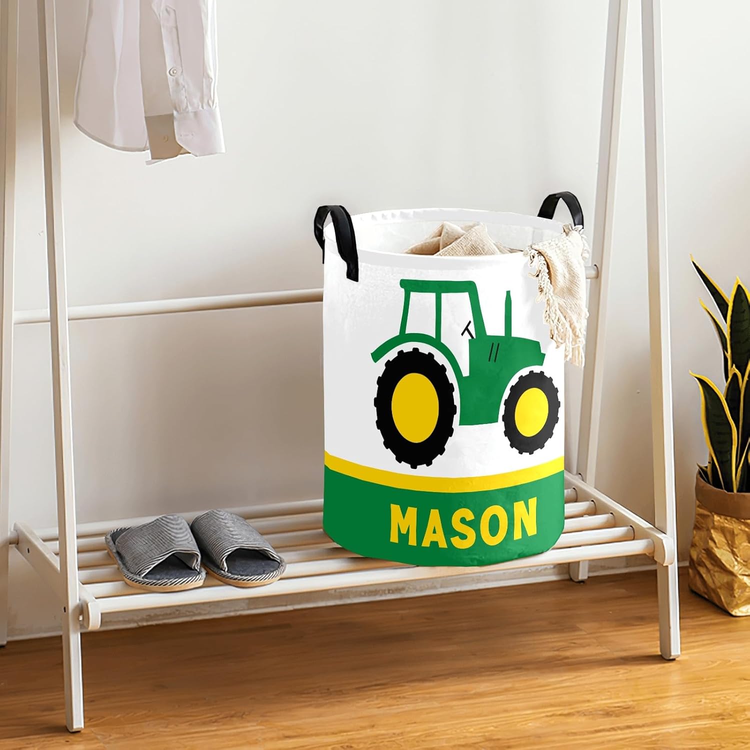 Farm Tractor Truck Green Personalized Laundry Basket Clothes Hamper with Handles Waterproof,Collapsible Laundry Storage Baskets Room Decorative, Option 14
