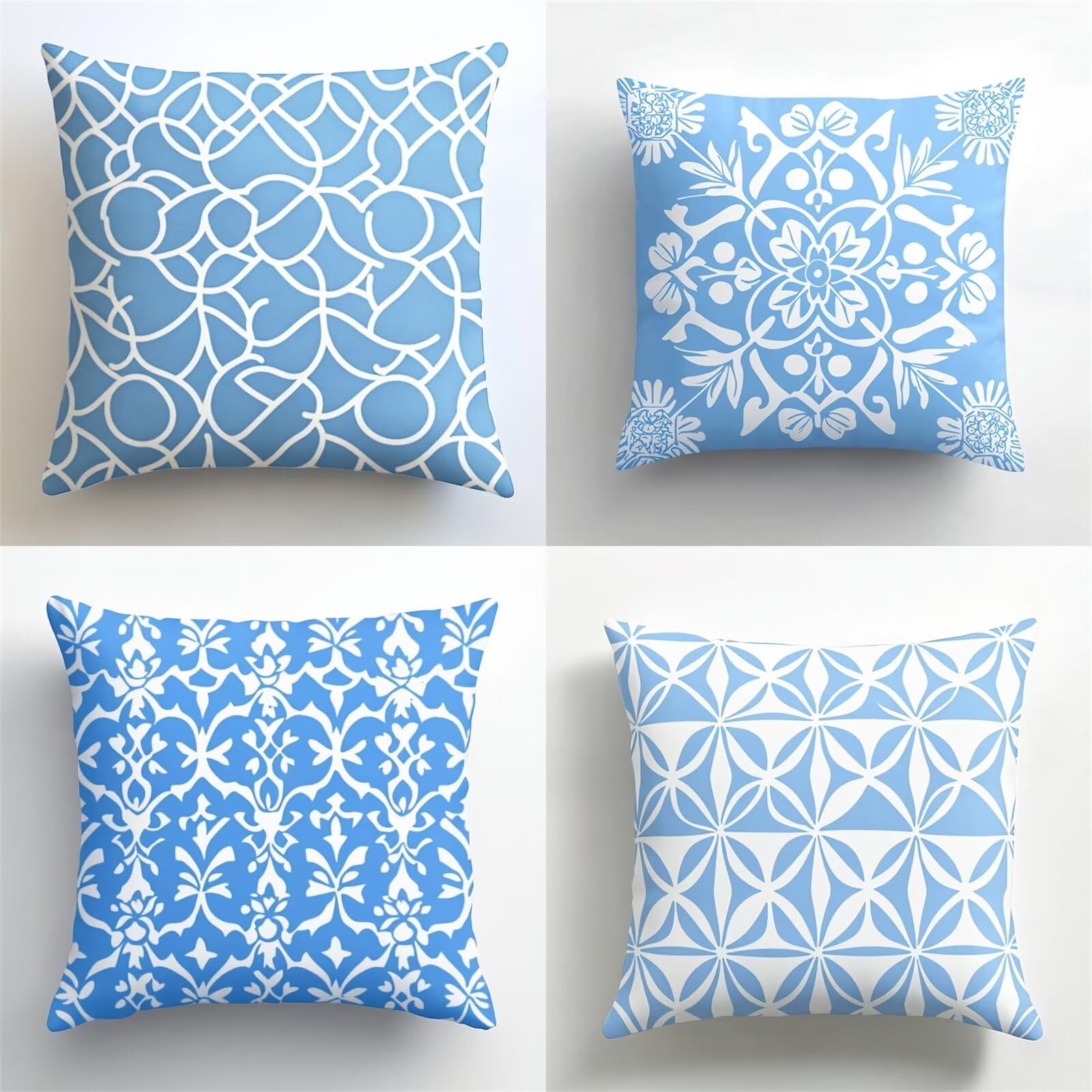 Housse de coussin 50x50cm avec fermeture éclair invisible géométrie bleue