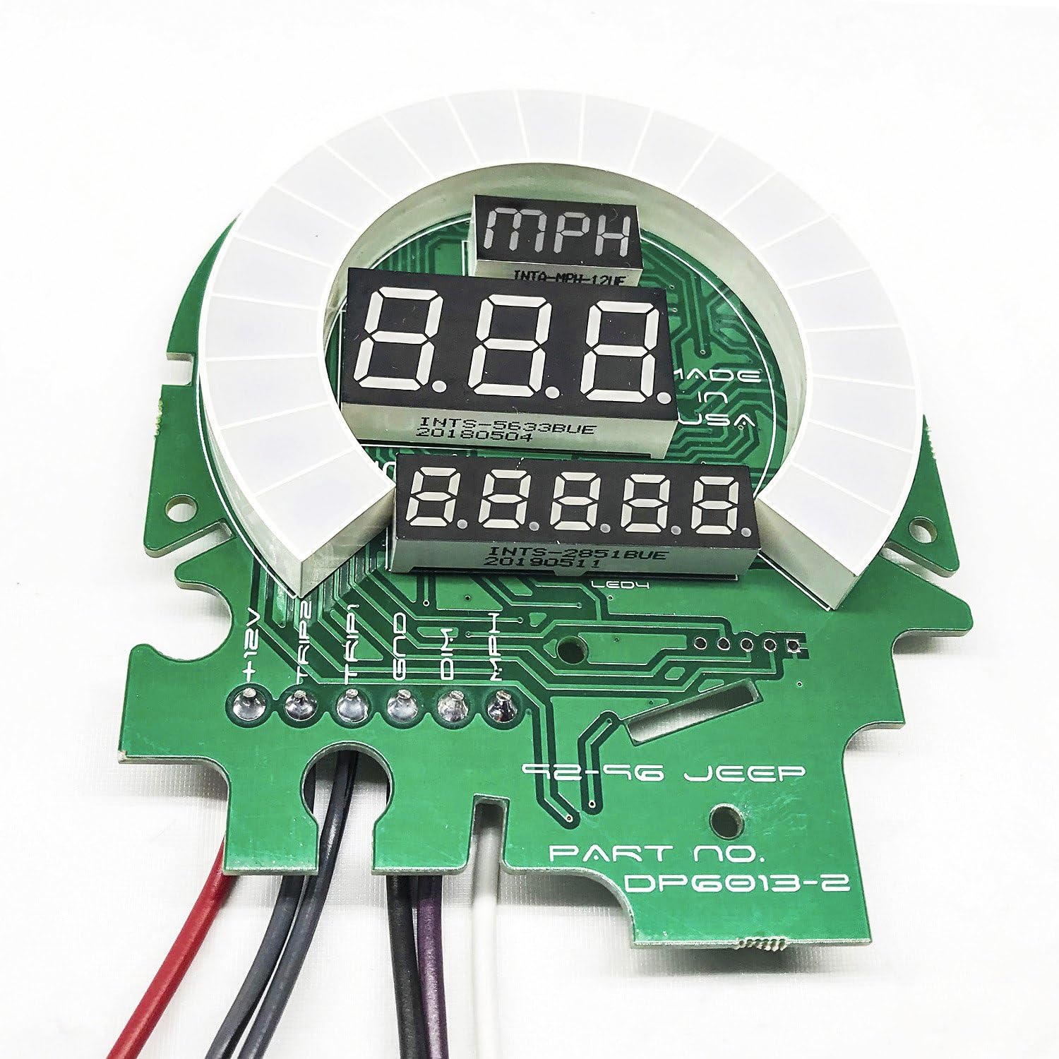 Close-up of the digital MPH gauge circuit board