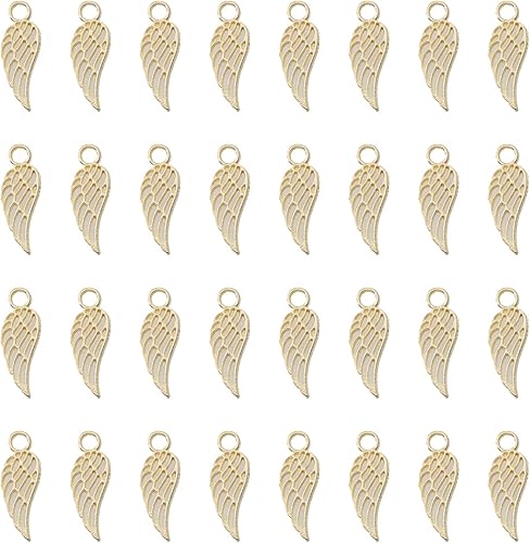 50 dijes de alas de ángel, plumas de metal, pequeños y lindos colgantes vintage para hacer joyas, kits de collares, pulseras, suministros de