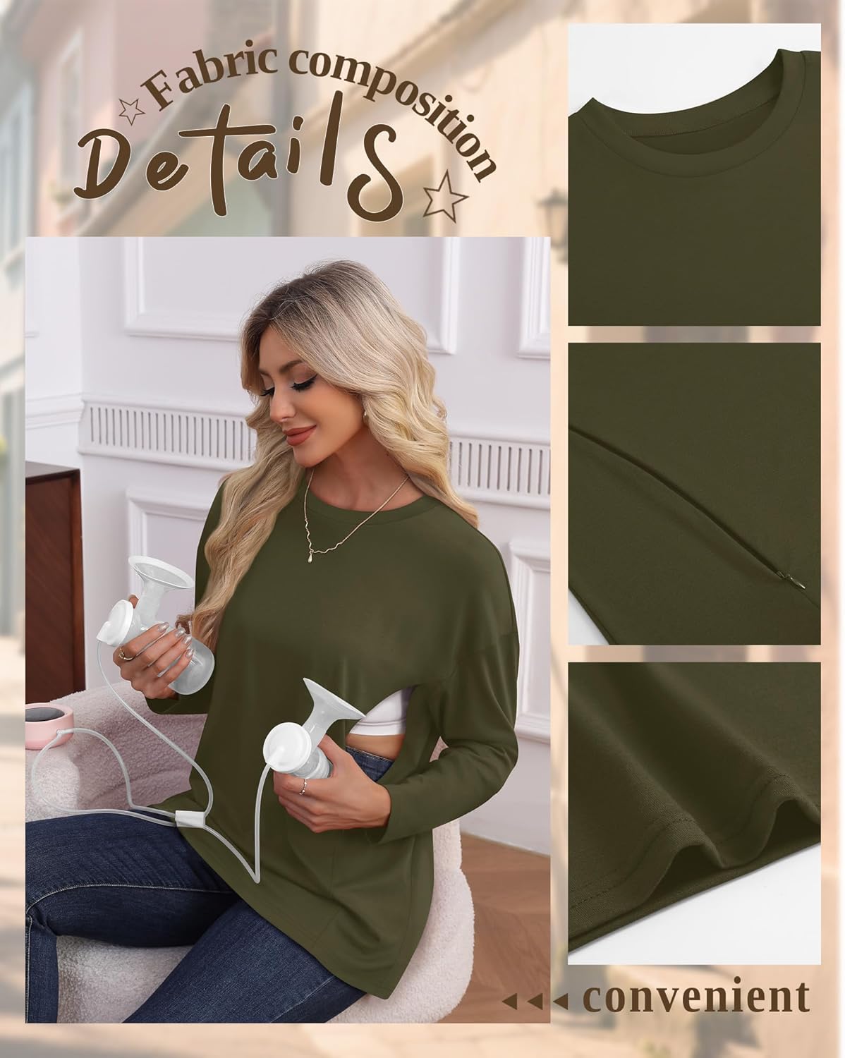 3 Pack Women's Nursing Breastfeeding Tops Long Sleeve Maternity Shirts Oversize Hidden Zipper Pregnancy Clothes - Image 4