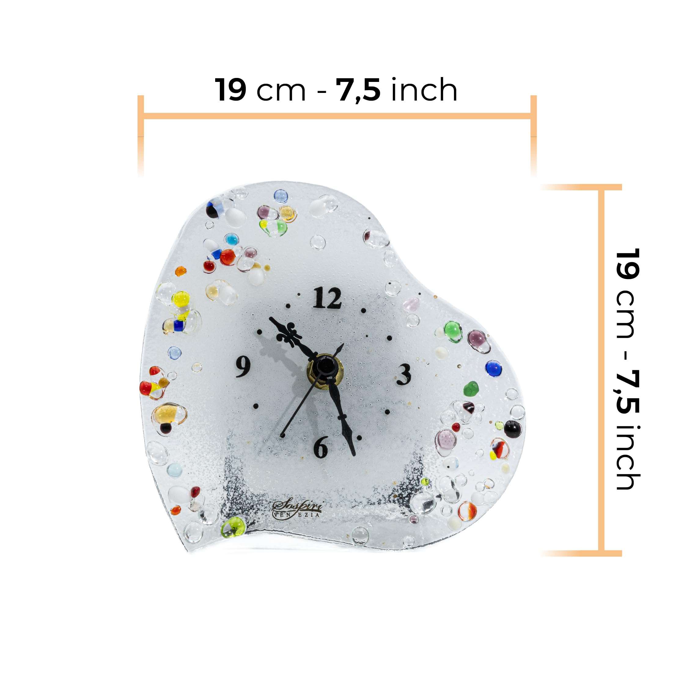 Sospiri Venezia Reloj de Mesa Cristal Murano 19x19 cm Corazón