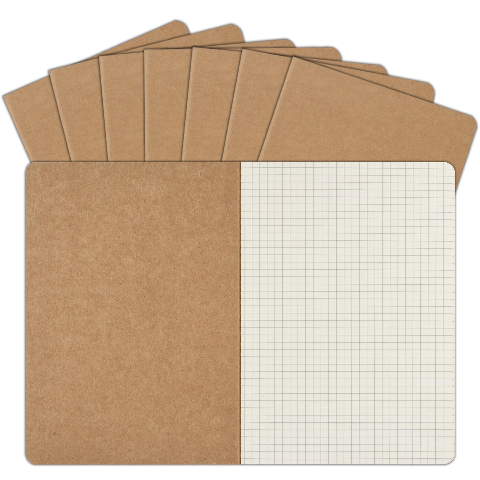 ZCZN 8 Pack A5 Kraft Notebooks Bulk, 8.15x5.5 Inches Graph Paper Journaling Notebooks, Notebooks for Work, Composition Notebooks for School, Journal