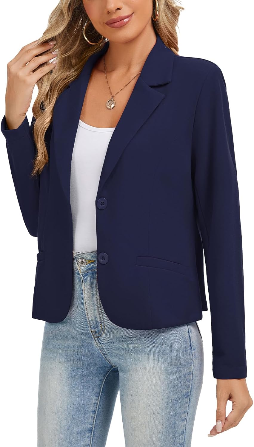 Women's Long Sleeve Blazers Casual Notched Lapel Work Padded Shoulder Button Front Blazer Jackets Pocket - Image 5