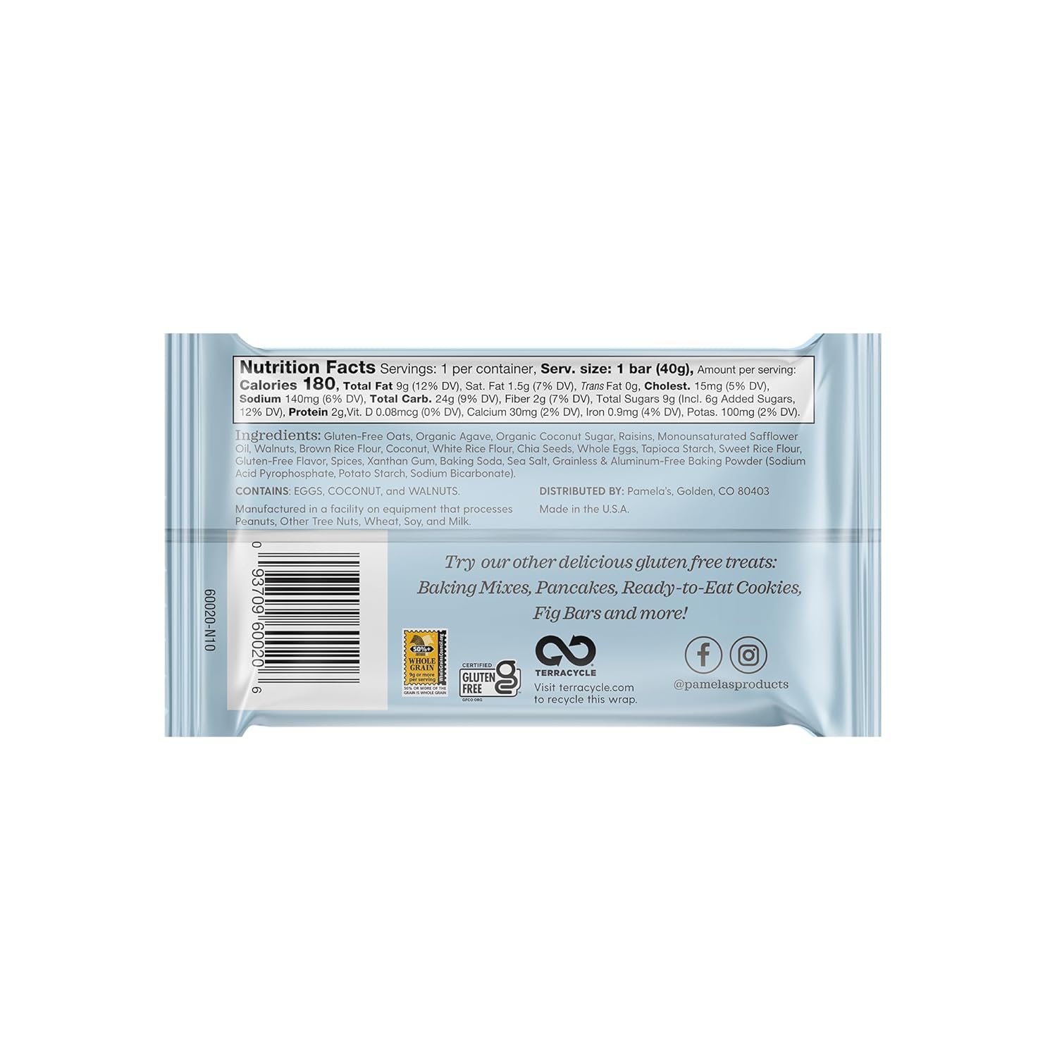 PAMELAS BAR WHNEVR OAT RASIN WLNU, 7.05 OZ, PK- 6