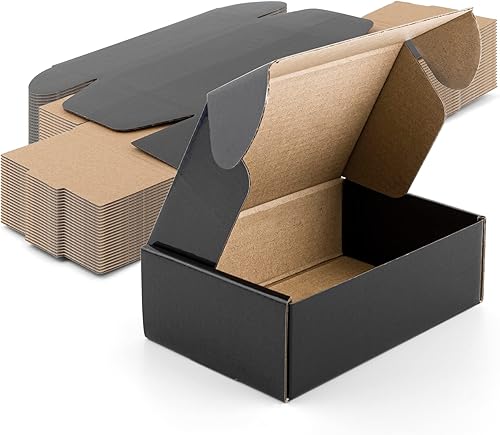 Golden State Art, Cajas de envío negras de 6 x 4 x 2 pulgadas, paquete de 26 cajas de correo de cartón corrugado para pequeñas empresas, con bloqueo