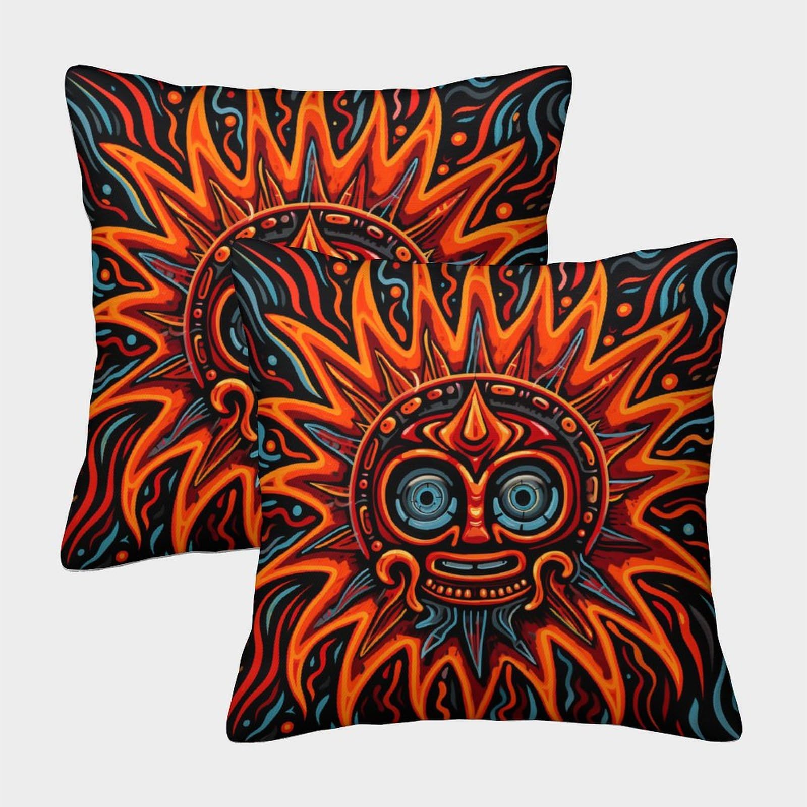 PFYWZJDDTTBD Square Decorative Bohemian Sun Throw Pillow Cases Cushion Covers Set of 2 for Home Office Sofa Bedroom Car Decor Invisible Zipper 40x40cm