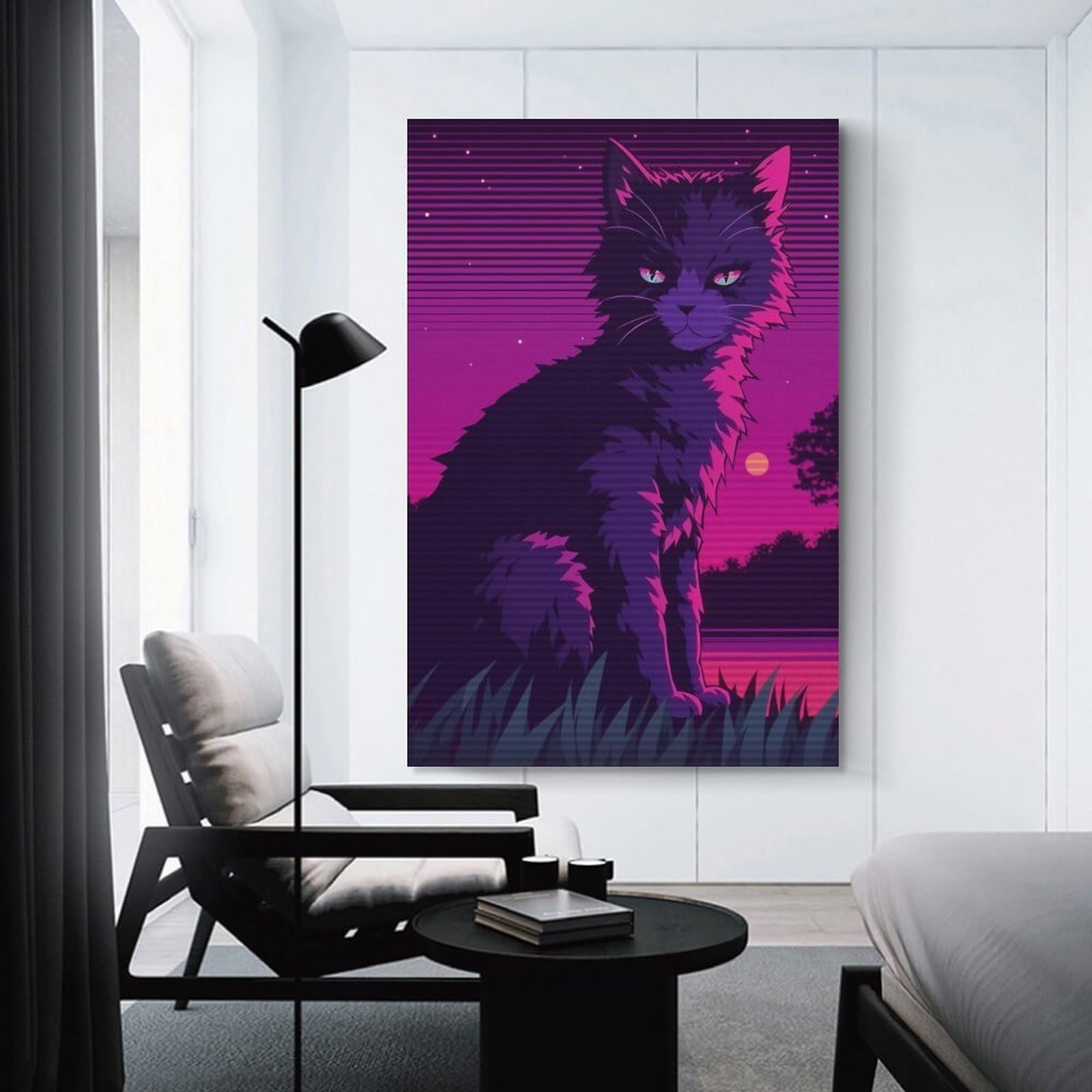 Junmoney Retro Cat in Sunset Canvas Wall Decor, 20x30inch(50x75cm), for Bedroom, Guest Room Or Reading Nook, Canvas Wall Decor for Personal Spaces
