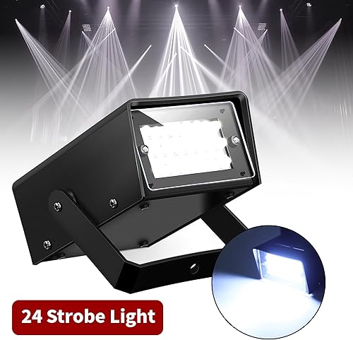 Vista 2 de Mini luz estroboscópica blanca para escenario con 24 LED súper brillantes de velocidad ajustable, luz de flash para fiestas de baile, ideal