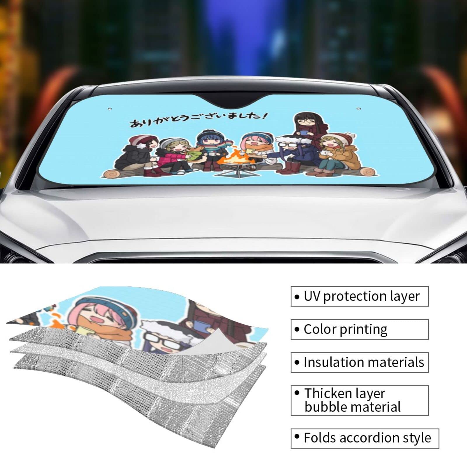 Amazon | ゆるキャン△ 車用 サンシェード 簡単着脱 吸盤 車 遮光 遮熱