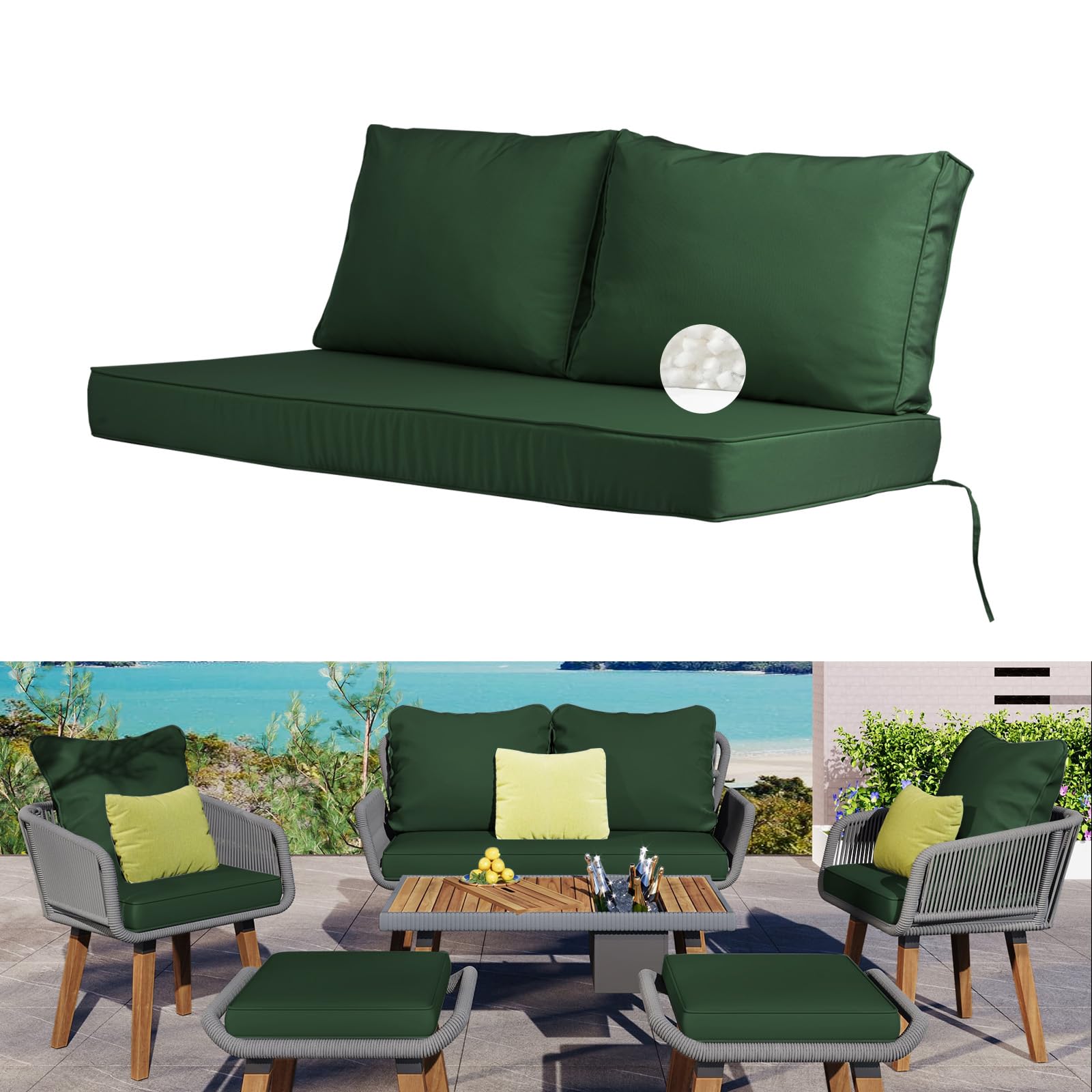 YQNUCO Outdoor Loveseat Cushion Set 48 x 24 Inch, Water Repellent Patio Furniture Cushions Replacement with Removable Cover, Ties and Zipper for Patio