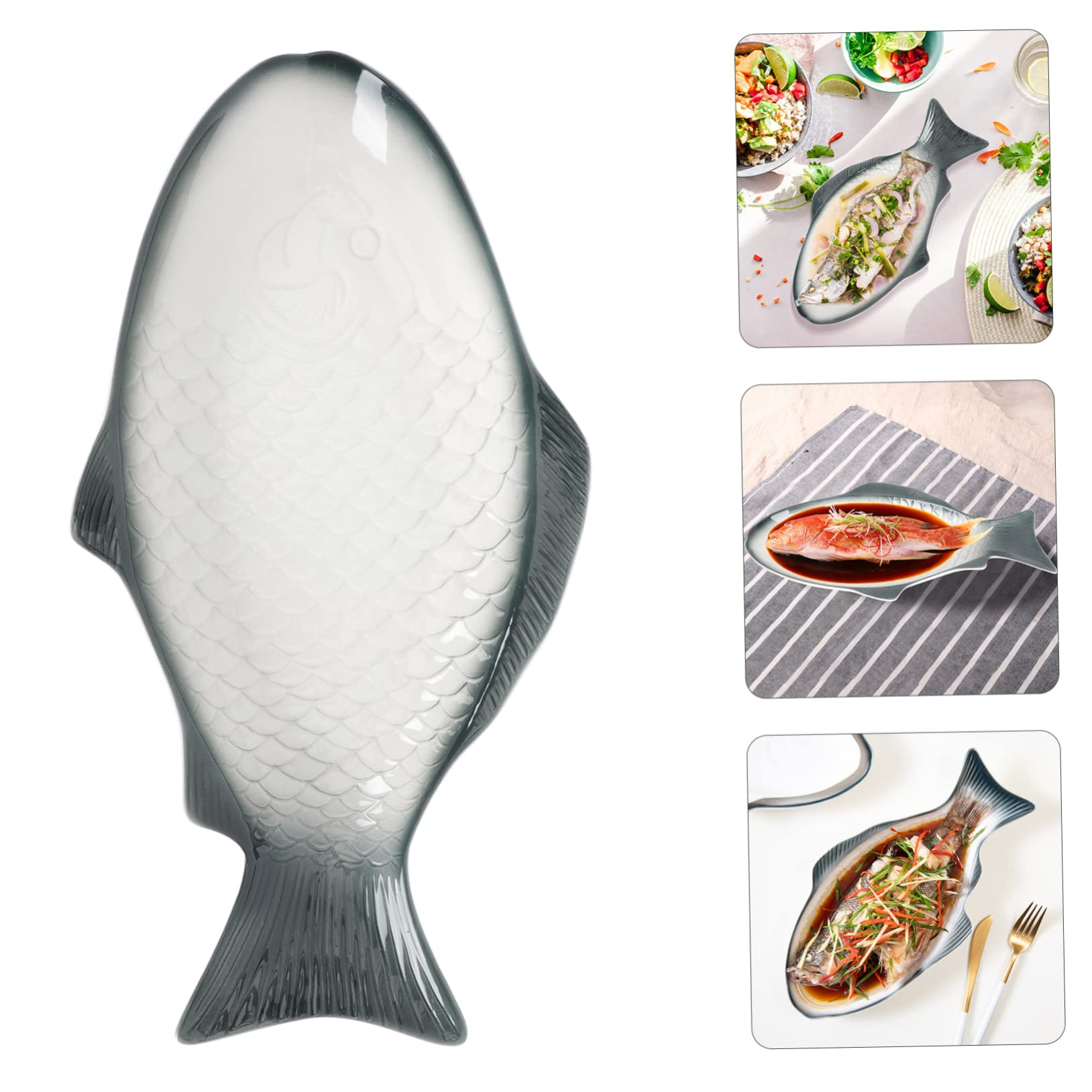 Mikinona Plato de Pescado de Cerámica 38 Cm Verde Intenso para Cocinar al Vapor Resistente al Calor para Uso Doméstico y Restaurante Serviobra Platos Grandes para Mesa