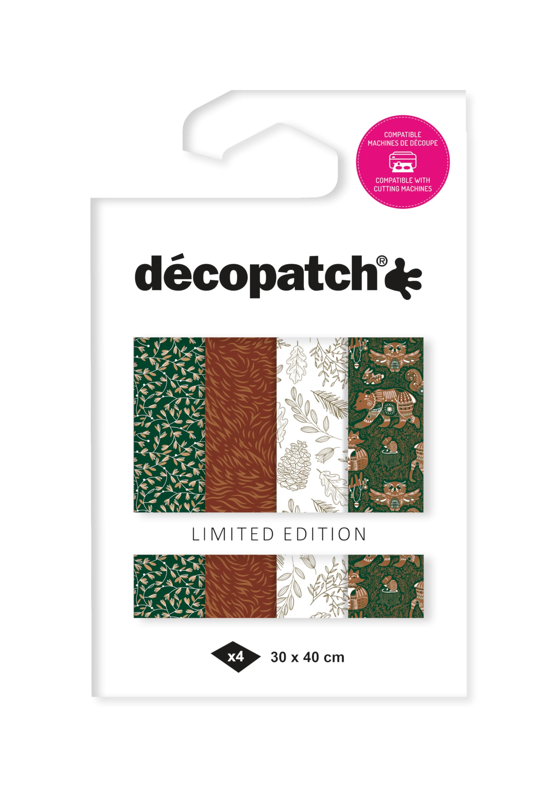 Décopatch TD925C - Assortiment de 4 papiers Foil avec dorure à Chaud - Papier déco Noël - Forest Nature