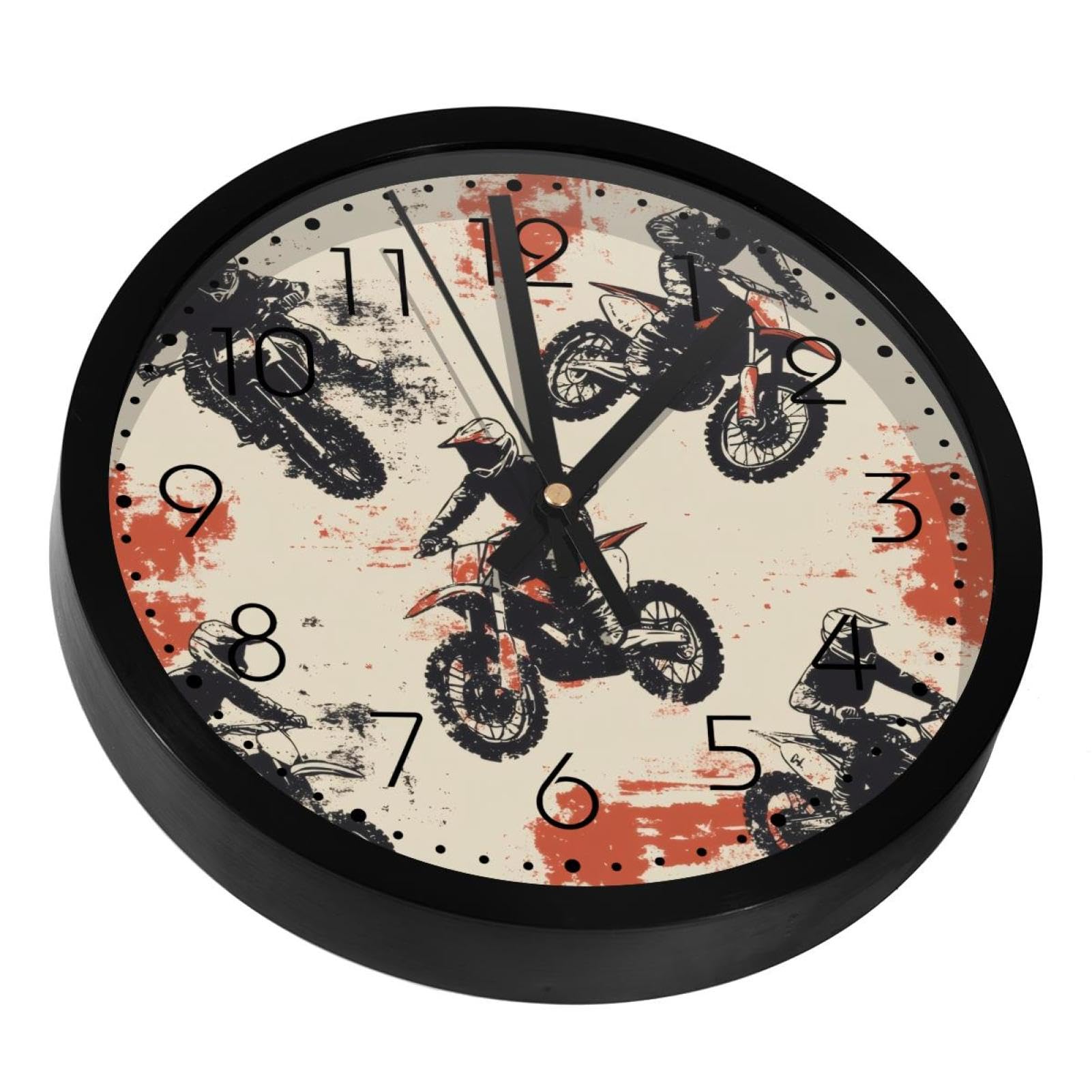 Horloge murale motocross silencieuse à piles pour décoration de salon et chambre