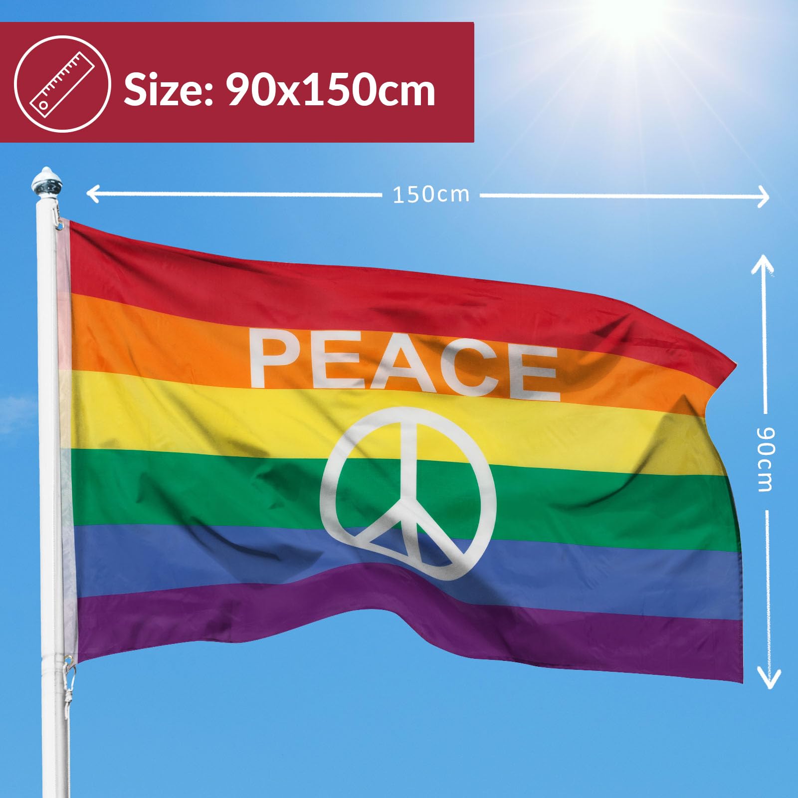 AZ FLAG Bandiera Arcobaleno Pace 45x30 cm - Bandierina Pace - Rainbow Flag 30x45 cm Cordicelle