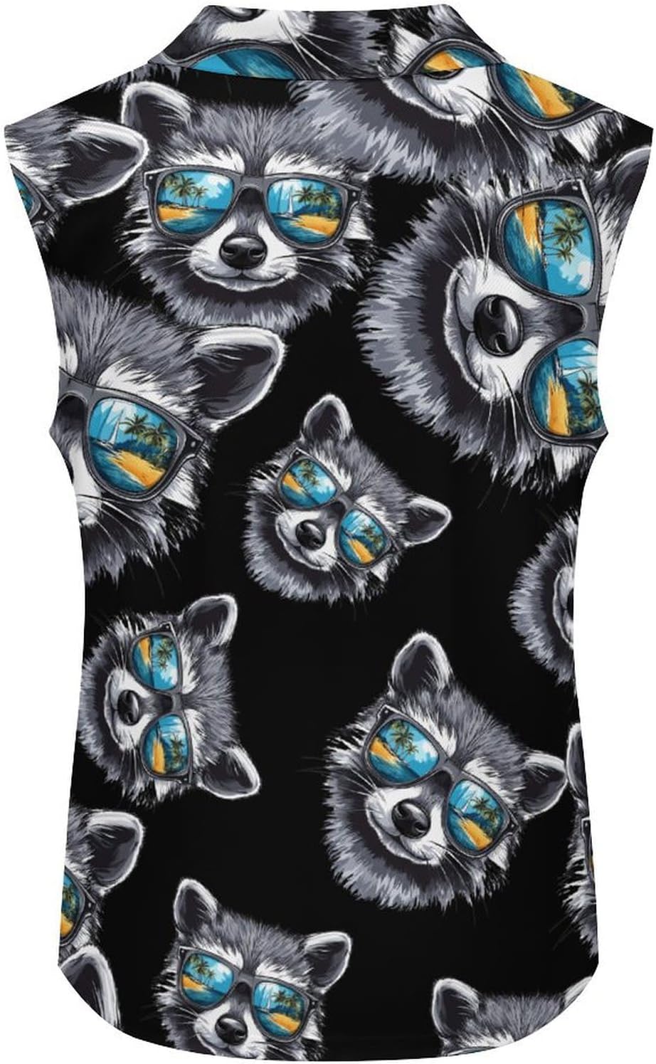 Raccoon With Glasses Womens Golf Shirts Print Polo Shirt Sleeveless Tank Top Casual Work Blouses