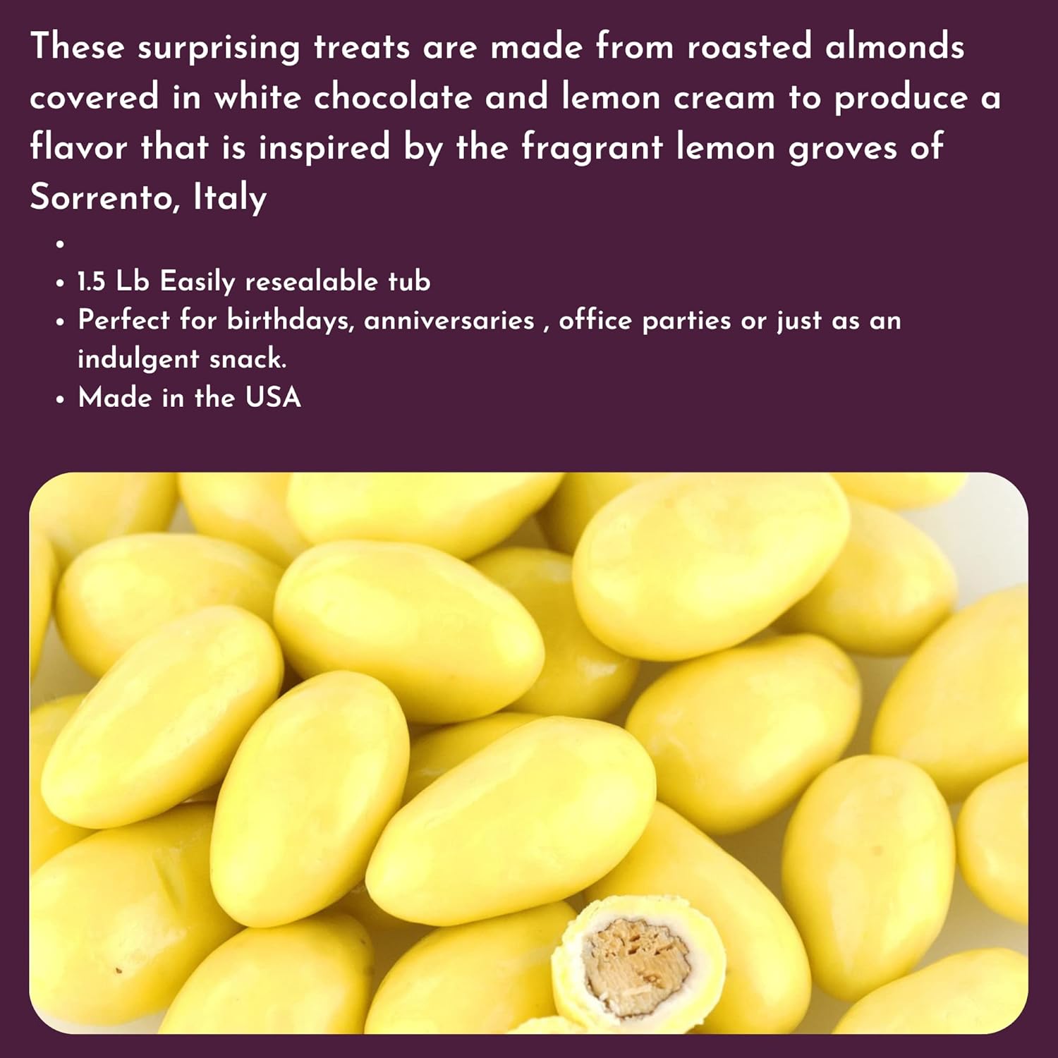 Lemon Creme Chocolate Almonds - 1.5 Lb Tub