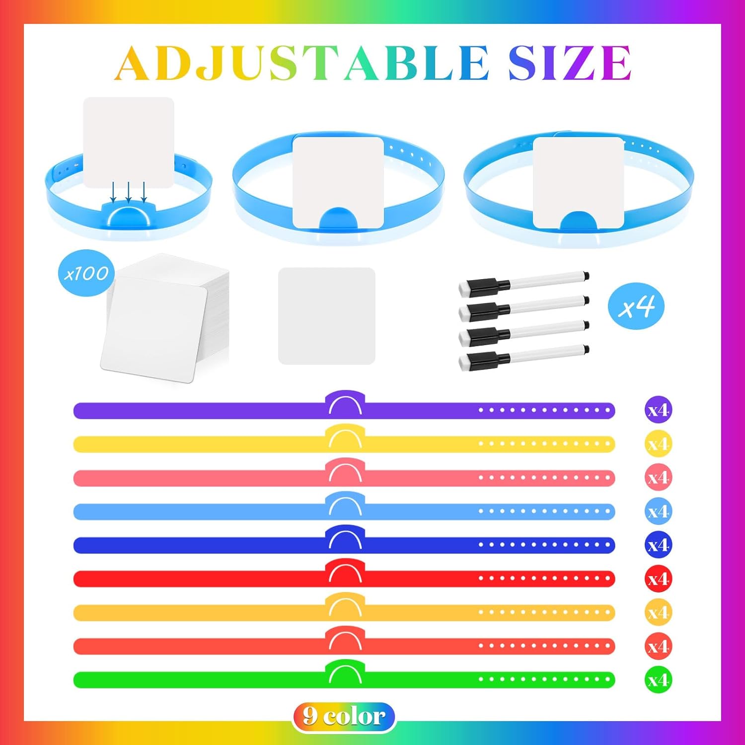 Game Headbands Set with 100 Dry Erase Cards, 4 Markers, Adjustable Can Insert Card, Party Adults