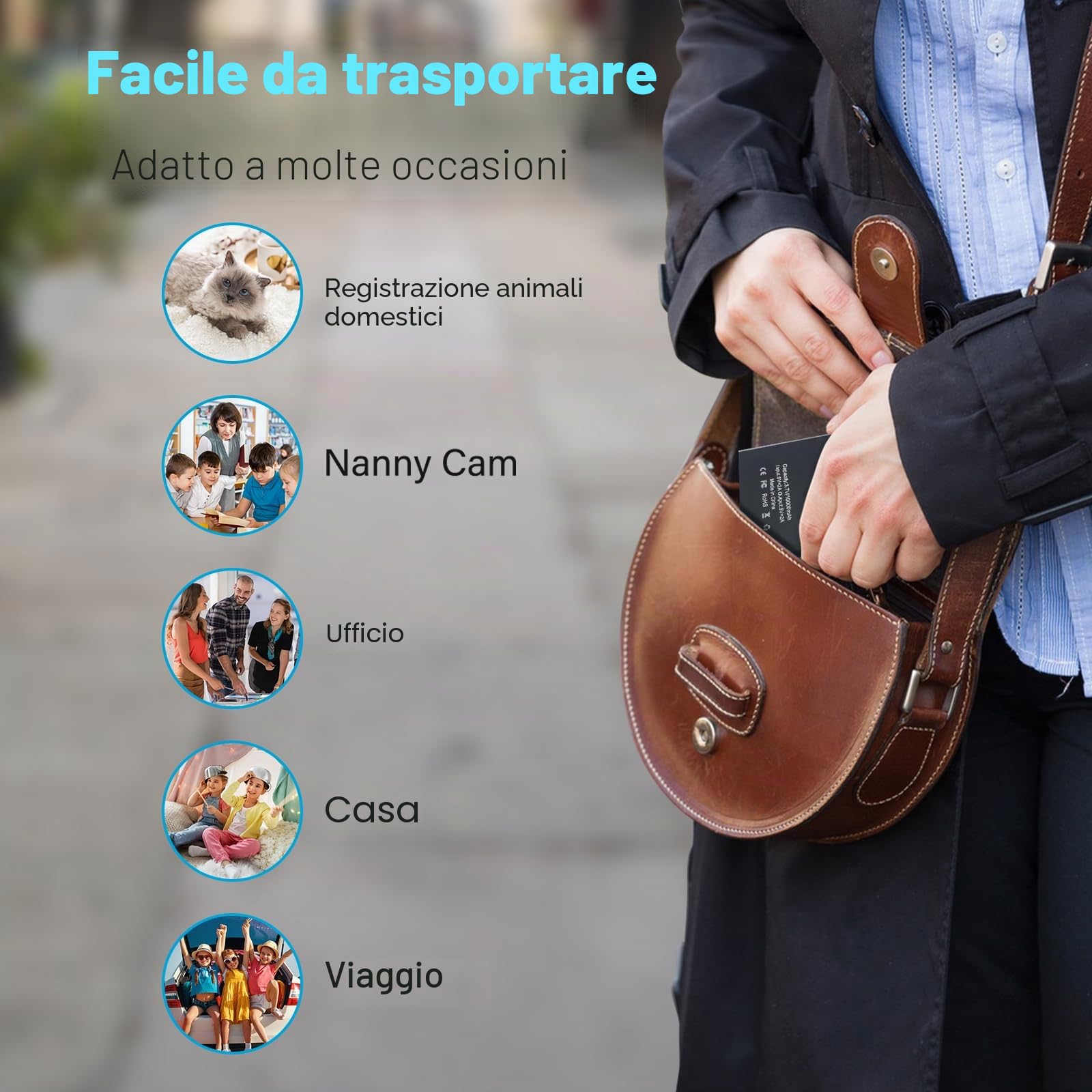 Mini telecamera nascosta spia, 1080P, 10000mAh, batteria esterna portatile nascosta, 20 ore di registrazione continua, telecamera di sicurezza per babysitter, telecamere segrete con sensore di