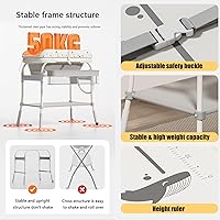 Vista 5 de PandaEar Bañera y Mesa de Cambio para Bebé 2 en 1, Estación de Pañales Plegable de Altura Ajustable con Almohadilla Impermeable con Estante