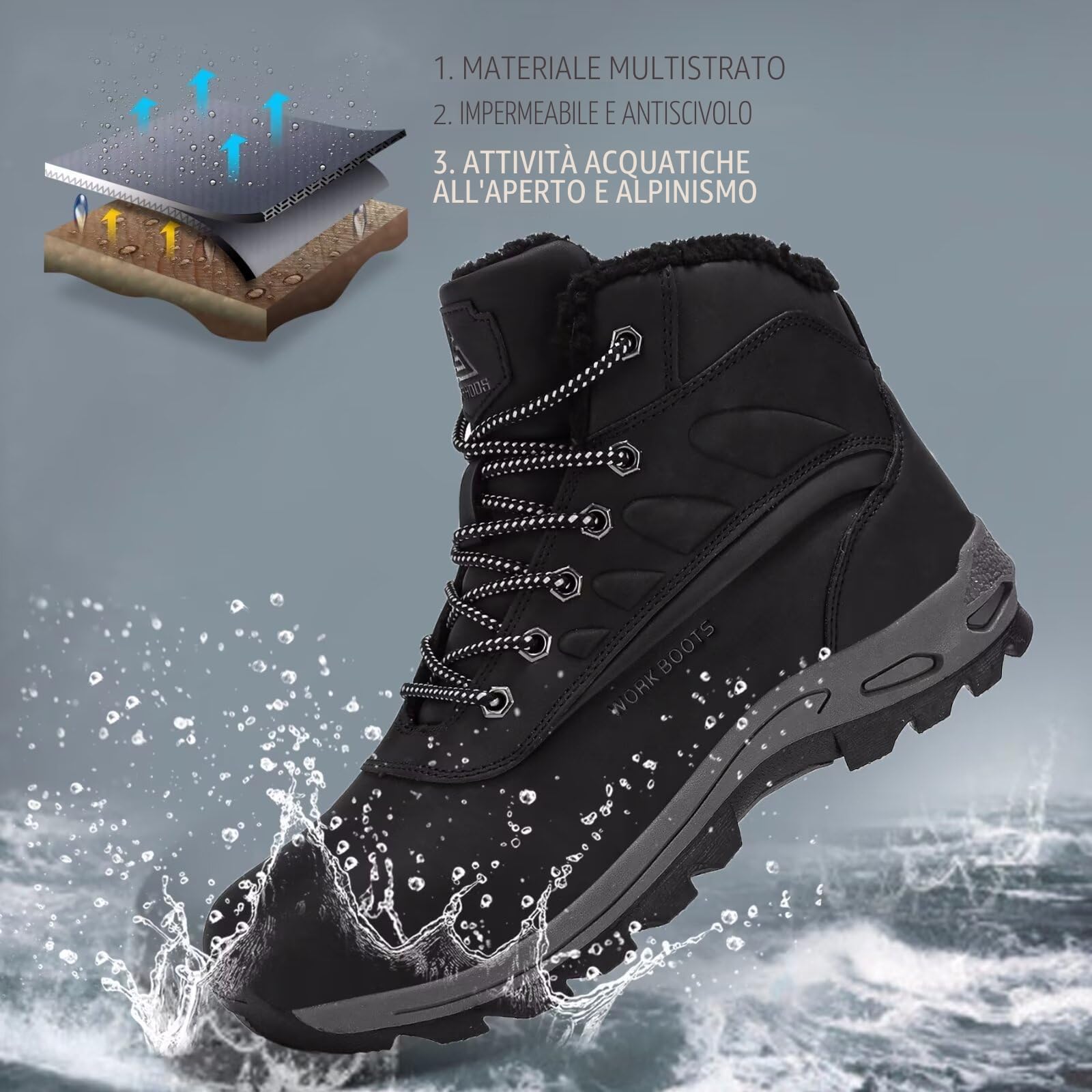 Stivali Invernali Uomo Scarpe da Neve Impermeabile Antiscivolo | Stivali da Neve Caldo Scarpe da Inverno Comode Trekking Boots Outdoor