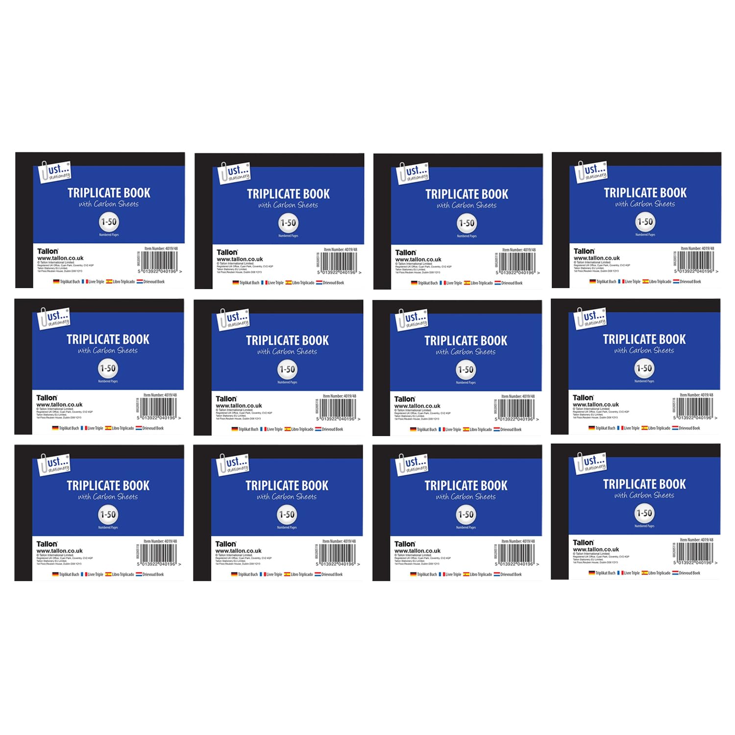 M1SS 20 Books x Half Size Triplicate Receipt BookNumbered 1-50 Pages with Carbon Invoice Pad Half Size Carbon Sheet TriplicateBook