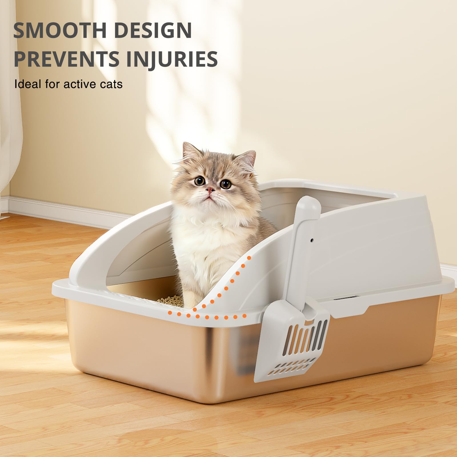 Katzentoilette aus Edelstahl mit Deckel, Metall-Kitty-Katzentoilette mit Schaufel, antihaftbeschichtet, leicht zu reinigen, für Katze, Kaninchen, Meerschweinchen und Hamster - Hellgrau