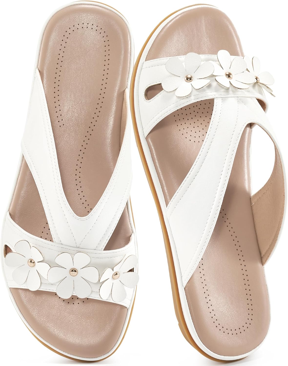 Ecetana Womens Sandals Comfortable Dressy Summer Beach Slides Lightweight Memory Foam Slip On Flat Shoes